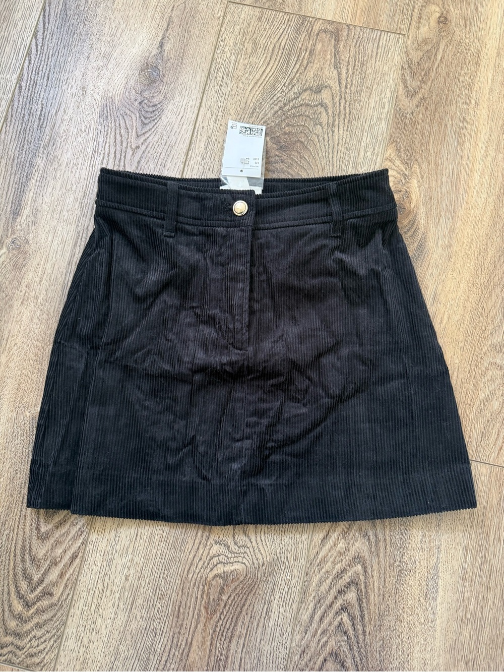 H&M Black Corduroy Mini Skirt with Button Detail